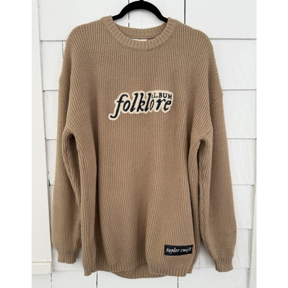 Taylor Swift Folklore Album Chenille Patch Crewneck Sweater Official Merch Beige - Picture 1 of 6